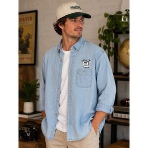 Vintage Chase Authentics Dale Jr 8 Denim Button Front Shirt Men's L NASCAR Y2K